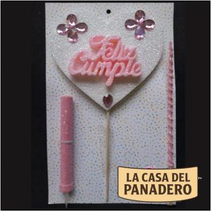 Set de Vela con Corazón Feliz Cumple Blanco y Rosa