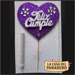 Set de Vela con Corazón Feliz Cumple Blanco y Violeta