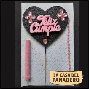 Set de Vela con Corazón Feliz Cumple Negro y Rosa