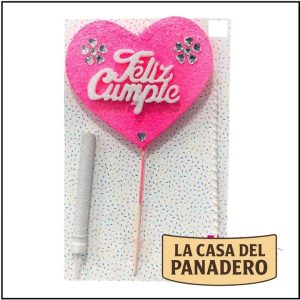 Set de Vela con Corazón Feliz Cumple Rosa y Blanco