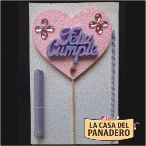 Set de Vela con Corazón Feliz Cumple Rosa y Violeta