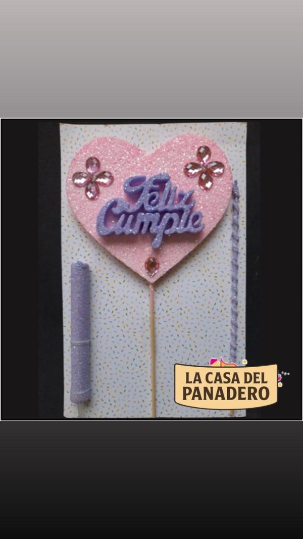 Set de Vela con Corazón Feliz Cumple Rosa y Violeta
