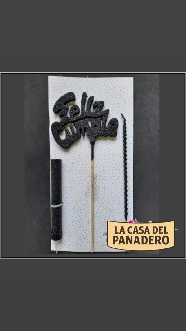 Set de Vela Feliz Cumple Negro