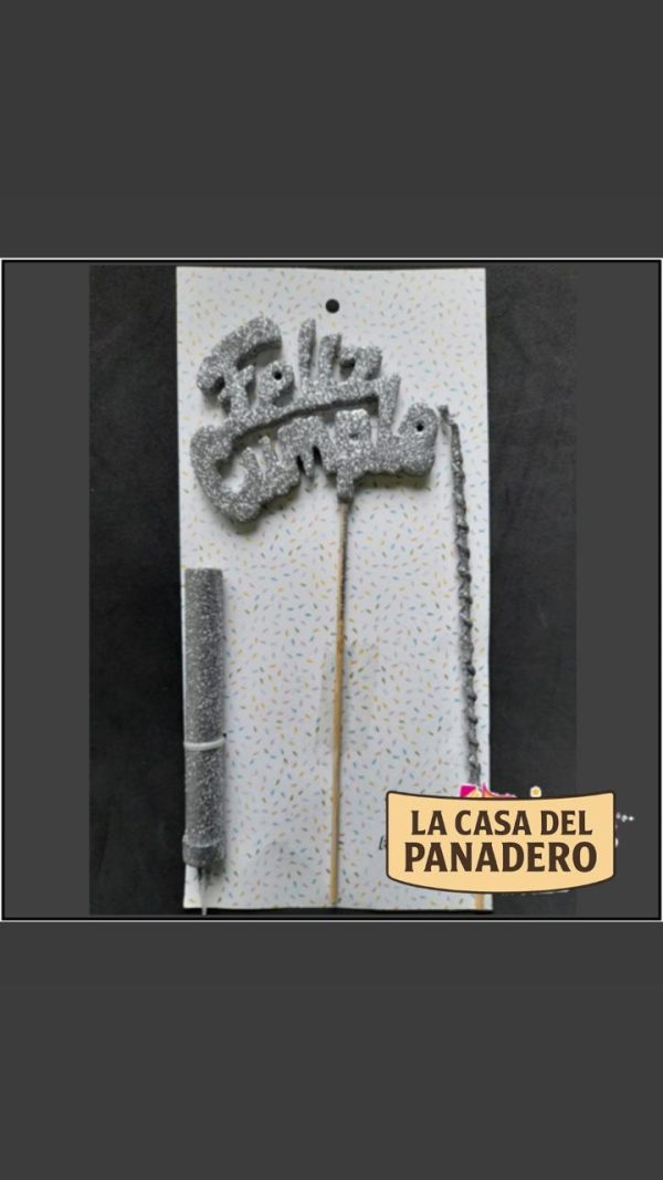 Set de Vela Feliz Cumple Plateado