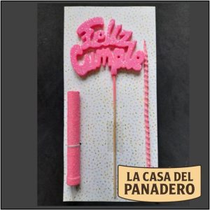 Set de Vela Feliz Cumple Rosa