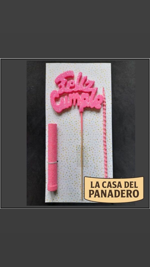 Set de Vela Feliz Cumple Rosa