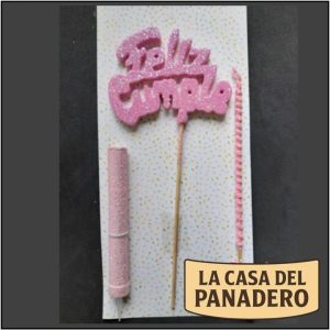 Set de Vela Feliz Cumple Rosa Claro