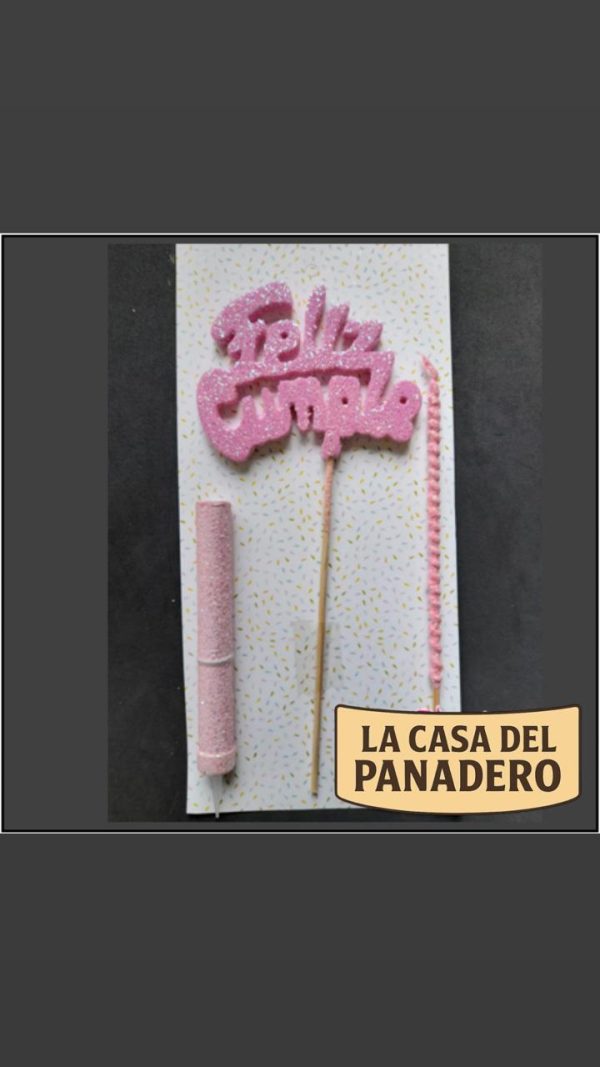 Set de Vela Feliz Cumple Rosa Claro